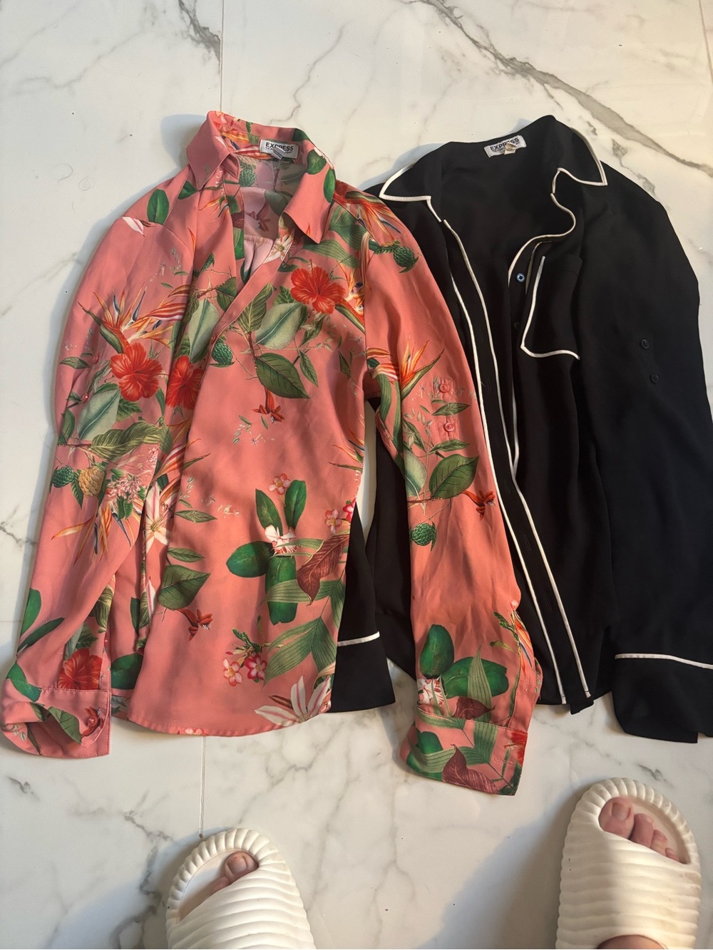 Floral Coral and Black White Express Button-Down Shirt Portofino Style
